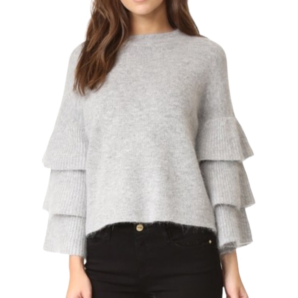 LN Revolve x Endless Rose Gray Exaggerated Tiered Ruffle Sleeve Crop Sweater  XS